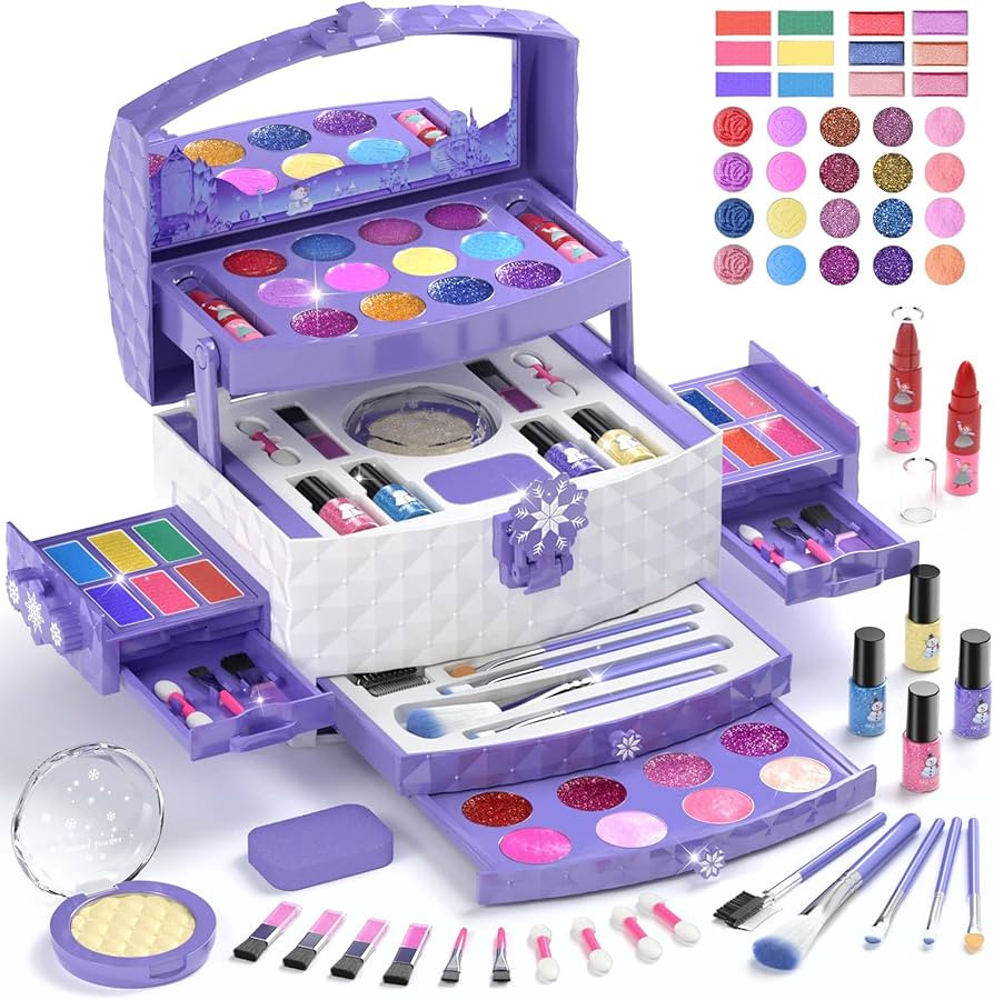 PERRYHOME Kids Makeup Set for Girl 56 Pcs Washable Real Cosmetic, Safe & Non-Toxic Frozen Toys To... | Amazon (US)