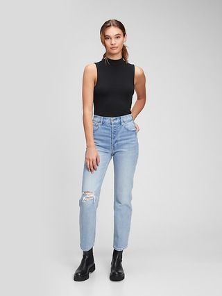 High Rise Destructed Cheeky Straight Jeans with Washwell | Gap (US)