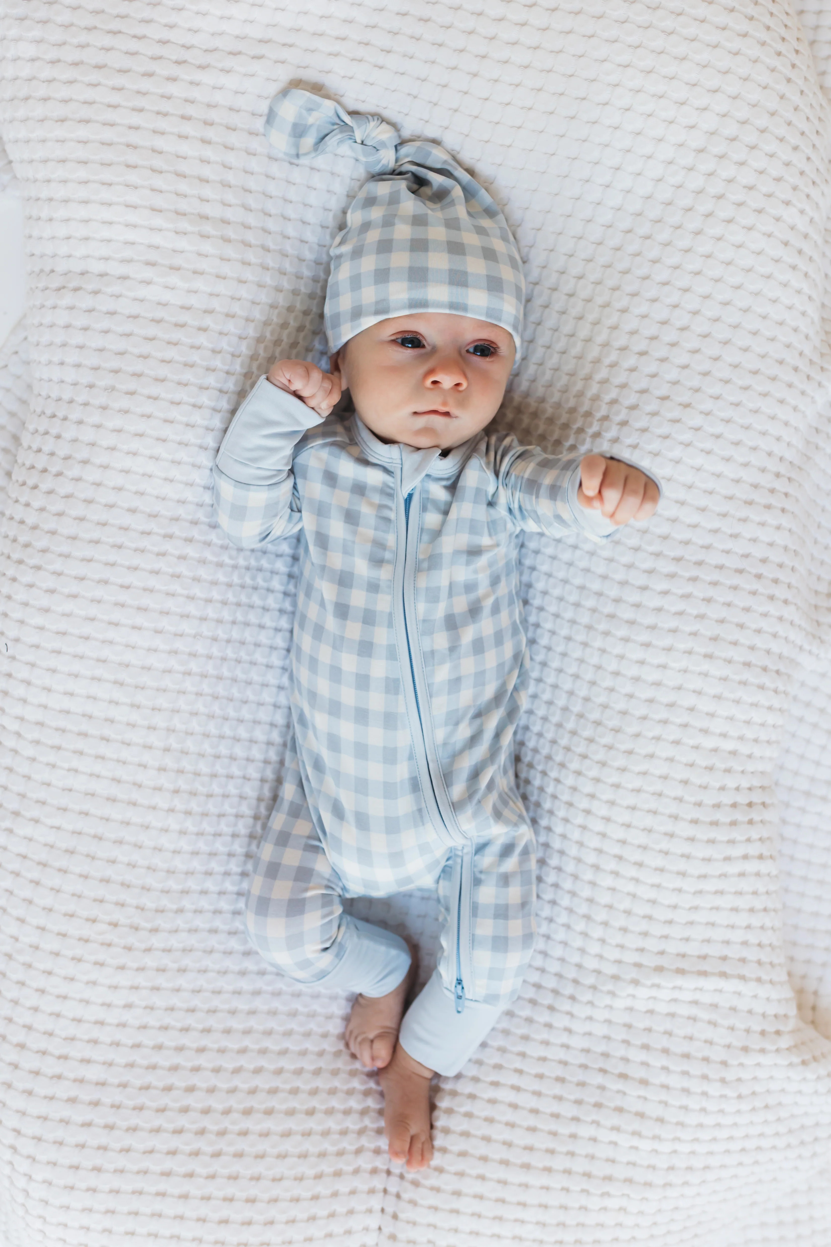 Blue Gingham Zipper Romper | In My Jammers