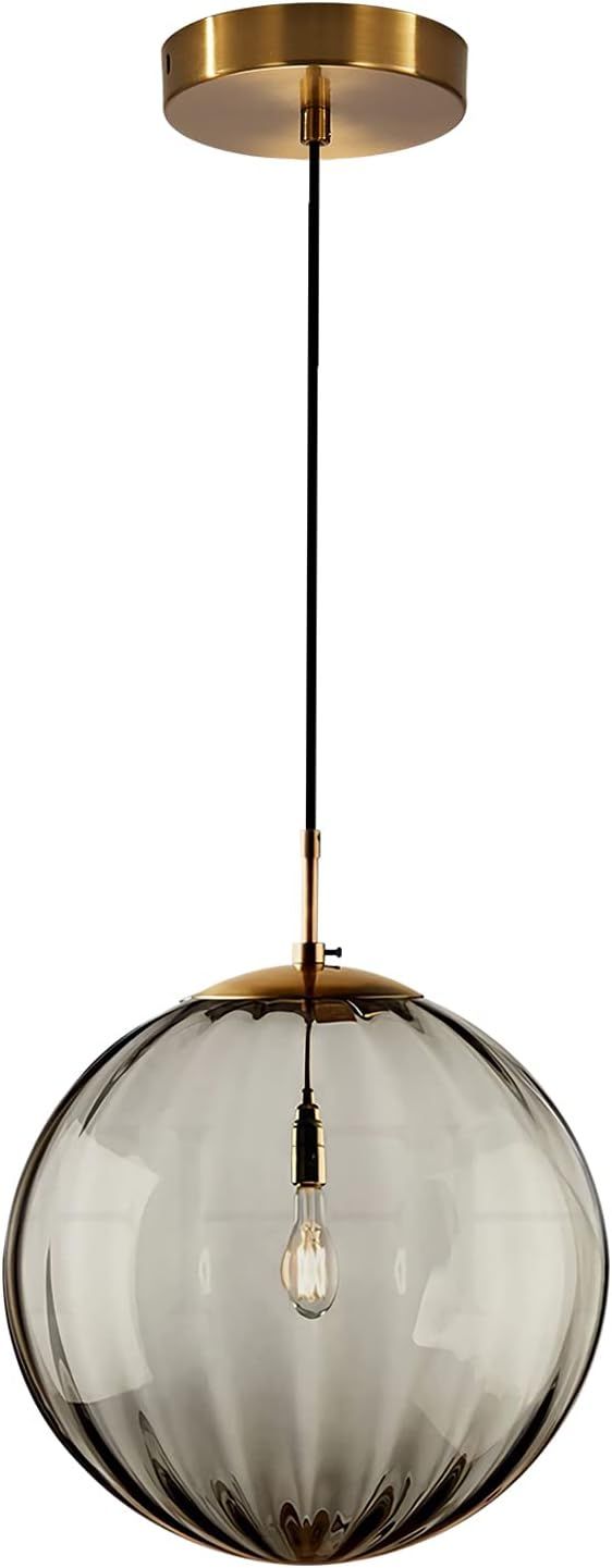 KCO Lighting Modern Large Globe Pendant Light Fixture Mid Century Smoke Grey Glass Pendant Light ... | Amazon (US)