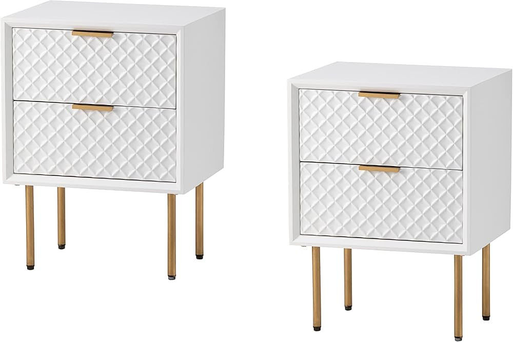 COZAYH Modern 2-Drawer Nightstand Set of 2, Contemporary Side Table, Retro-Inspired Raised Diamon... | Amazon (US)