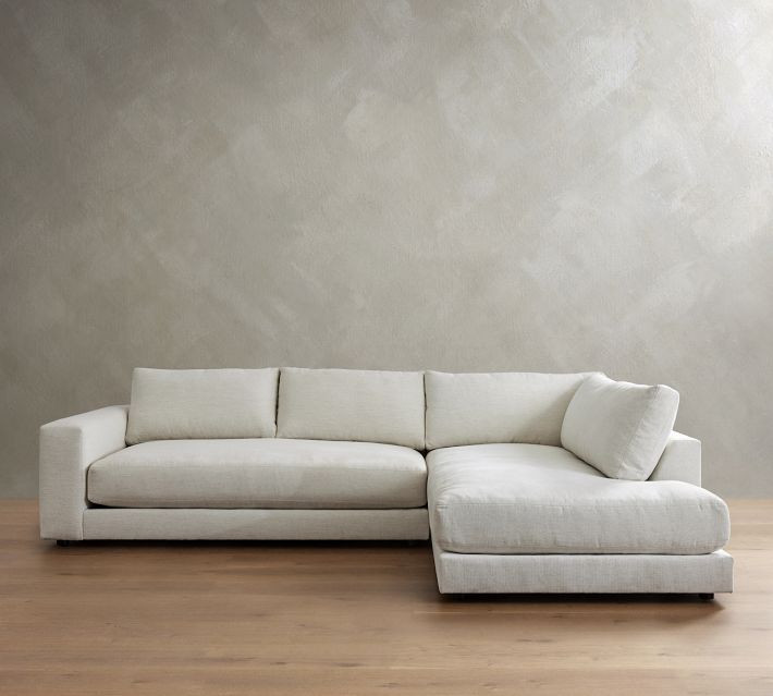 Carmel Lounge Square Arm Upholstered Left Sofa Return Bumper Sectional, Down Blend Wrapped Cushions, Performance Everydayvelvet(TM) Ink Blue | Pottery Barn (US)