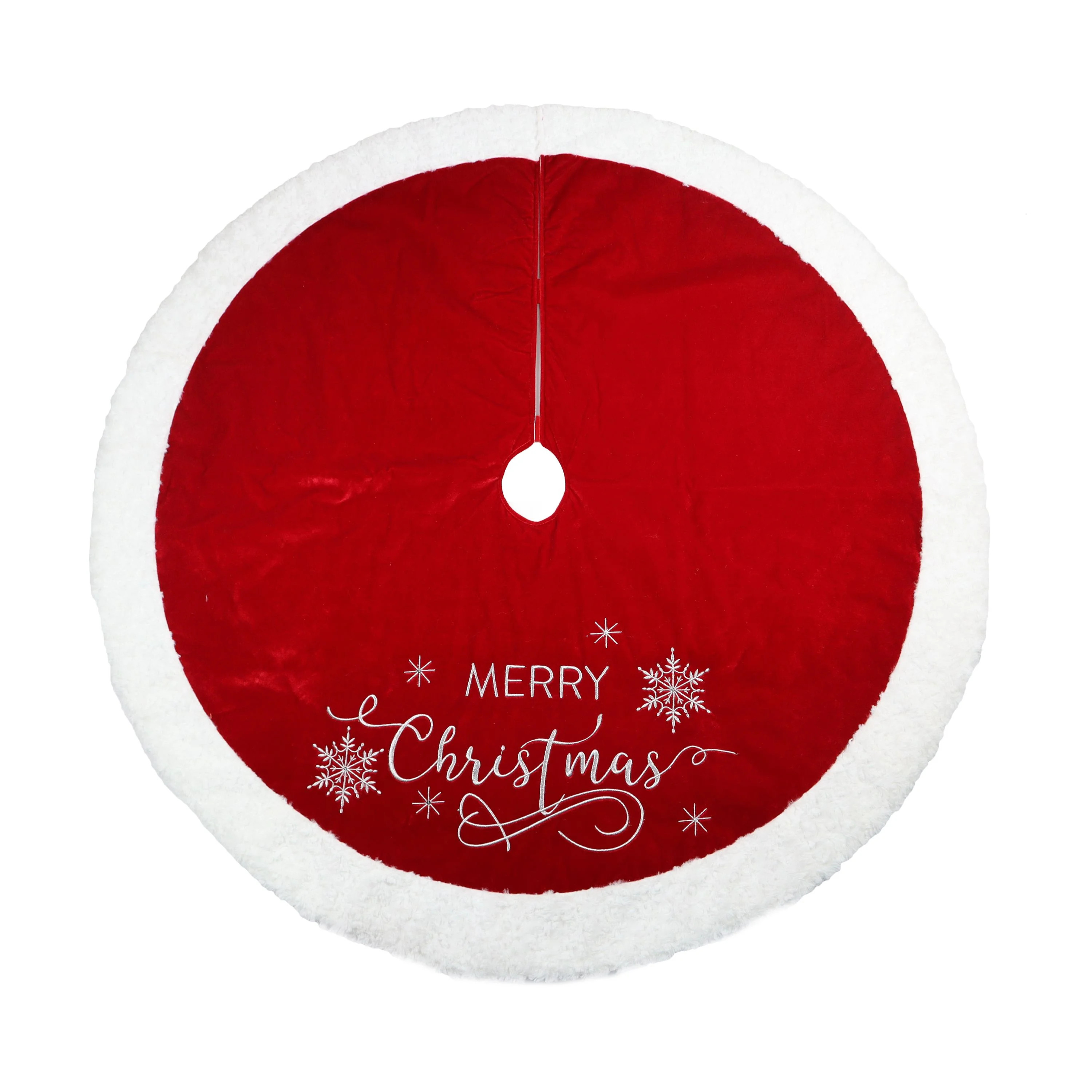 Holiday Time Burgundy Velvet Merry Christmas Tree Skirt, 48" - Walmart.com | Walmart (US)