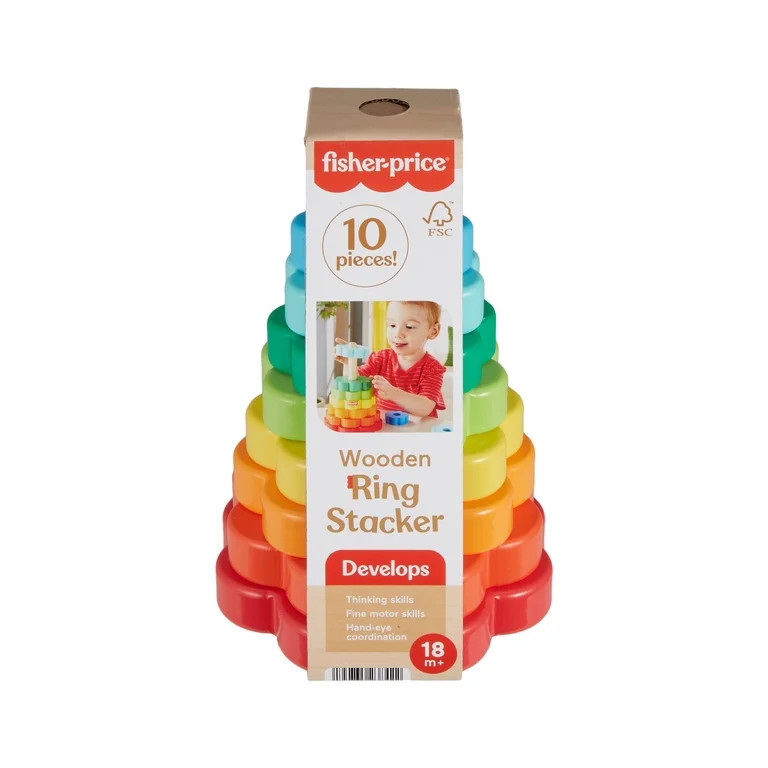 Fisher-Price Wooden Rainbow Ring Stacking Toy, Fine Motor Skills for Toddlers 18 month, 26 Wood P... | Walmart (US)