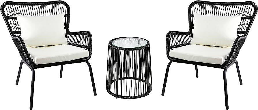 Amazon Basics Outdoor All-Weather Woven Faux Rattan High Back Chair with Cushions and Side Table,... | Amazon (US)