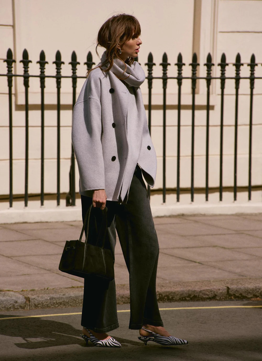 Light Grey Wool Blend Hand Finished Scarf Detail Coat | Mint Velvet