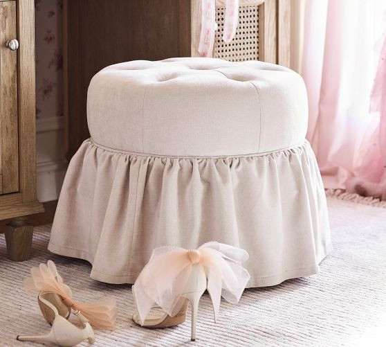 LoveShackFancy Upholstered Tufted Ruffle Stool | Pottery Barn (US)