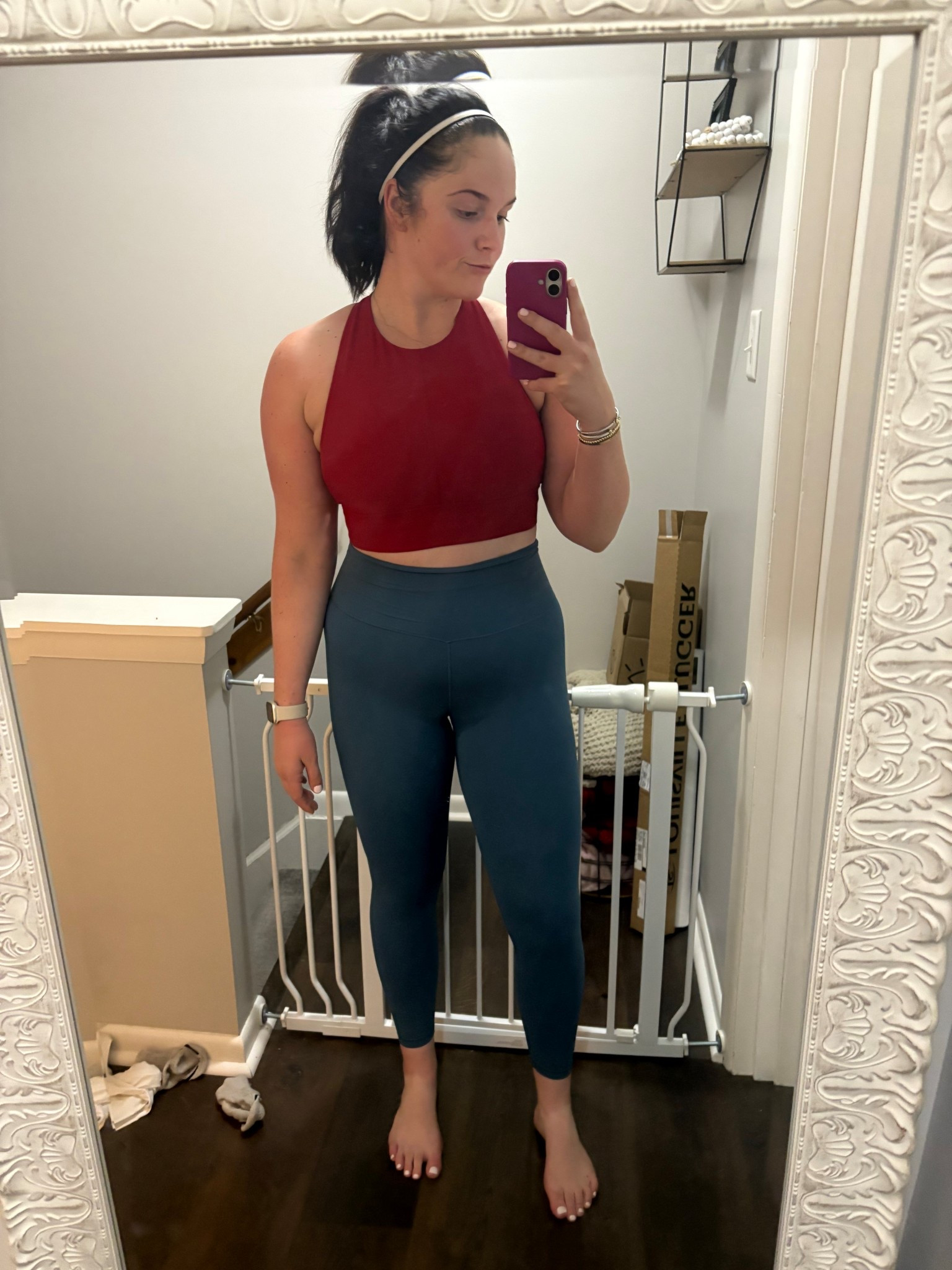 morning workout outfit 🚲 
longline sports bra, red sports bra, blue leggings, leggings, powder blue leggings 

#LTKFindsUnder100 #LTKActive #LTKMidsize