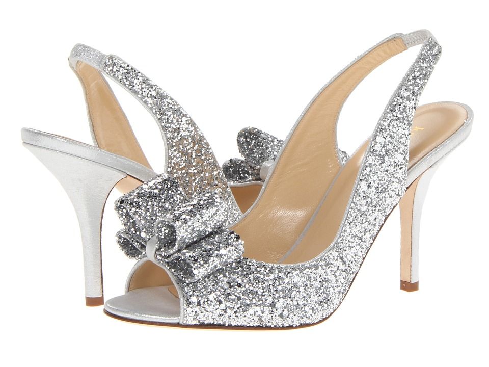 Kate Spade New York - Charm Heel (Silver Glitter/Silver Liquid Suede) High Heels | Zappos