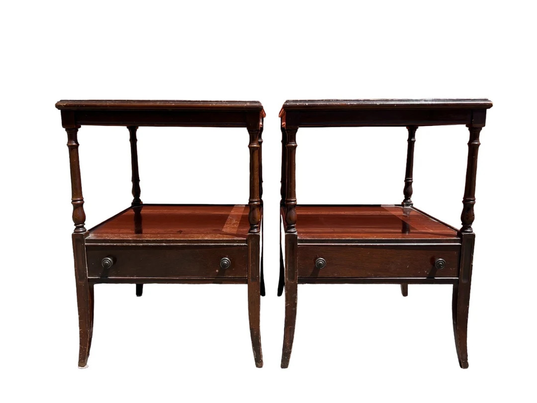 CUSTOMIZE ME! • Brandt 2 Tier Solid Mahogany Pair of Bedside End Lamp Tables Set of 2 Nightstan... | Etsy (US)