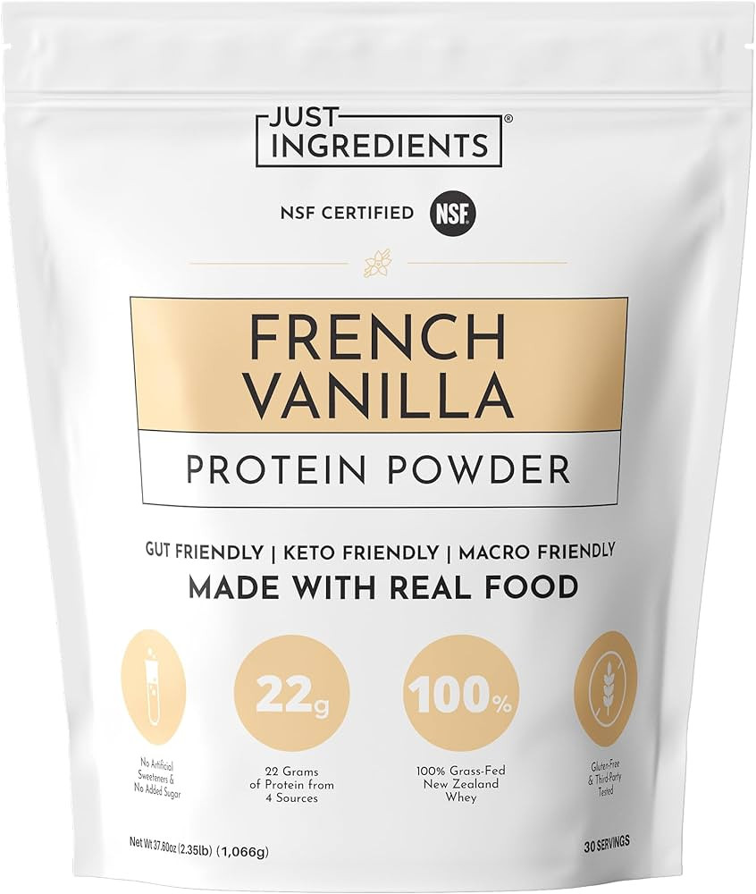 JUST INGREDIENTS French Vanilla Protein Powder \u2013 30 Serving Bag \u2013 Grass-Fed Whey & Plan... | Amazon (US)
