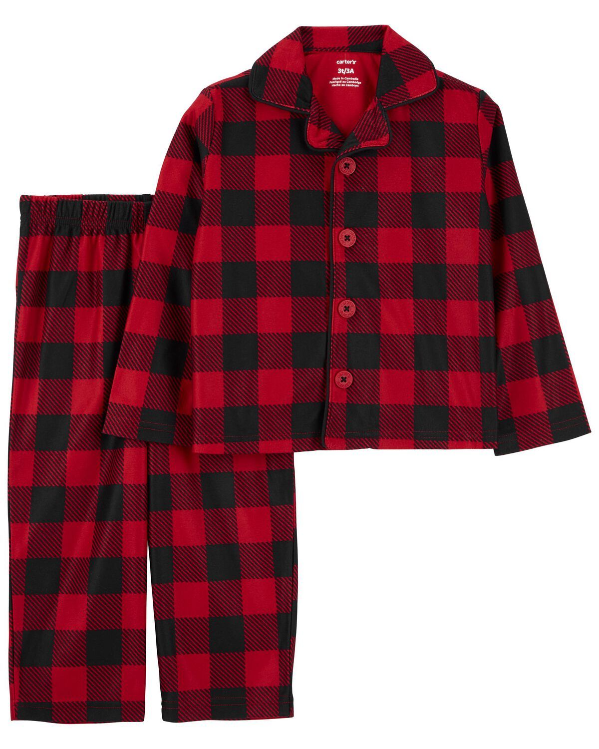Red Toddler 2-Piece Buffalo Check Fleece Coat-Style Pajamas | carters.com | Carter's