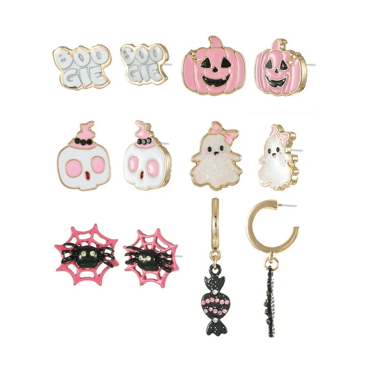 Way to Celebrate Halloween Motif Earrings, Orange, Goldtone, 6 Pairs | Walmart (US)