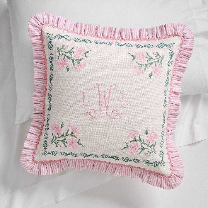Floral Cross Stitch Pillow Cover | Pottery Barn Teen