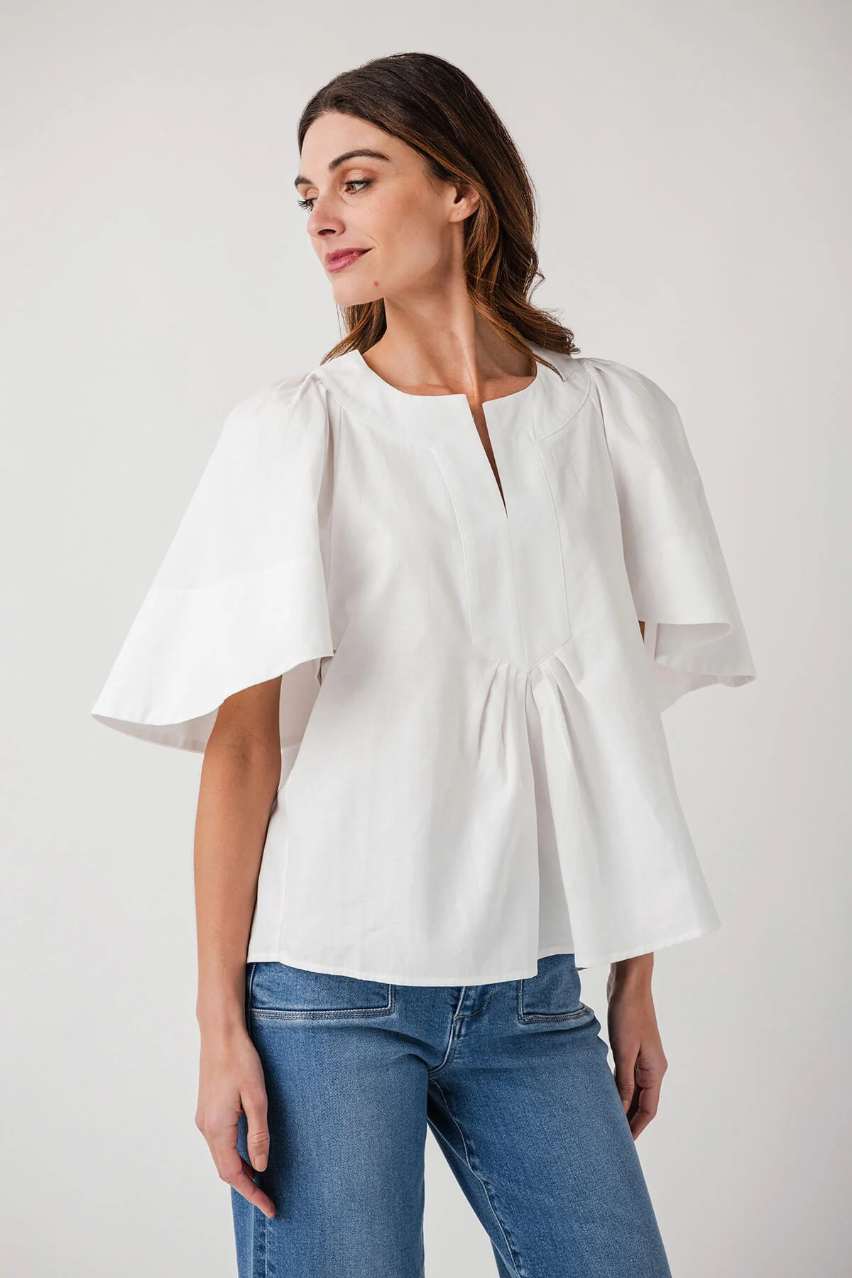 Fate Oversized Short Flutter Sleeve Vneck Top | Social Threads