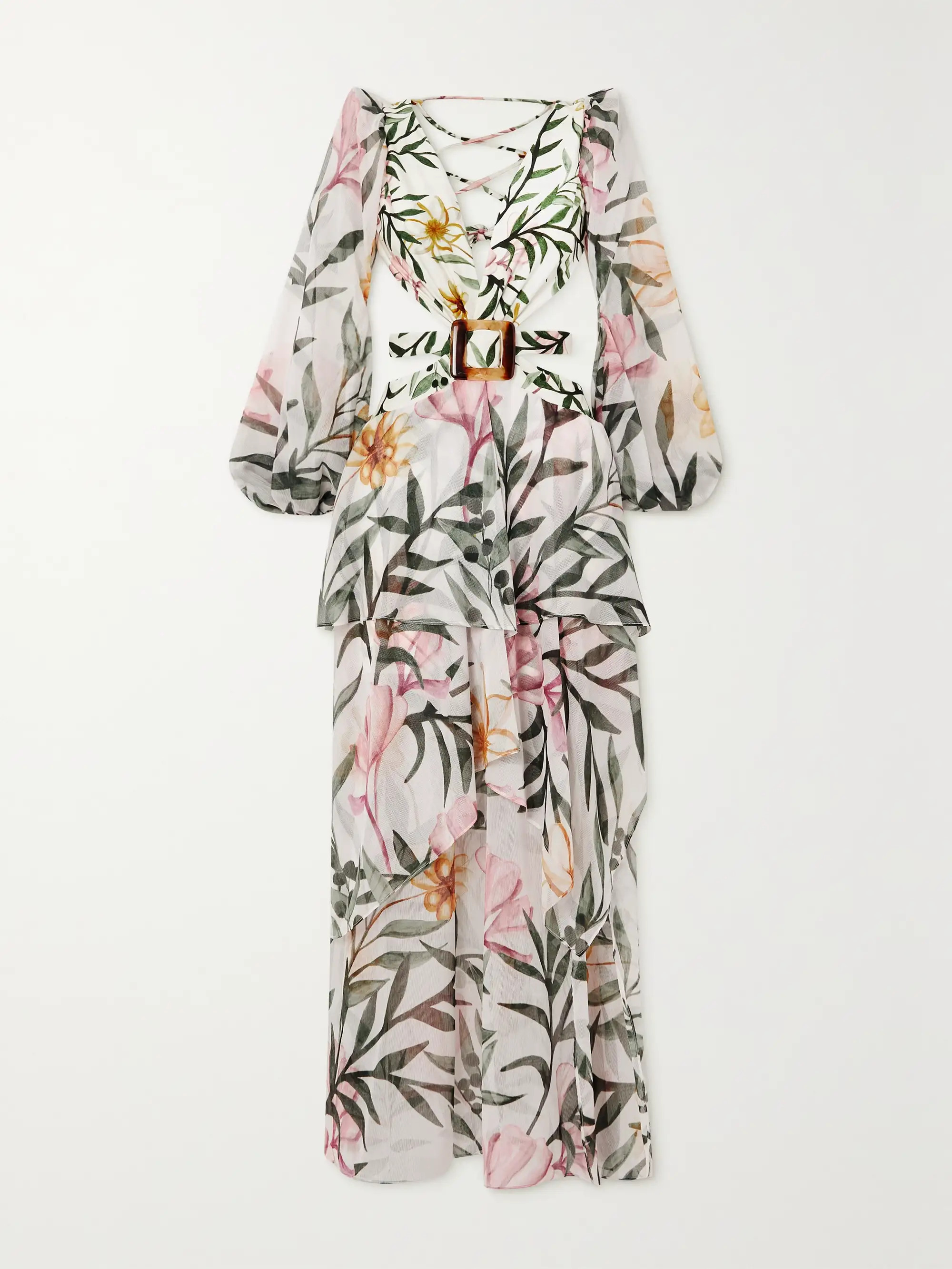 Cutout belted printed chiffon maxi dress | NET-A-PORTER (US)