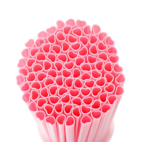 100 Pcs Heart Shaped Straws Pink Disposable Drinking Straws Pink Heart Shaped Plastic Straw for Valentines Wedding Cocktail Birthday Party Bridal Shower Supplies (100, Pink) | Amazon (US)