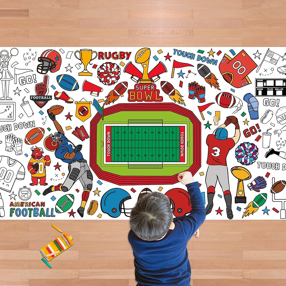 OHOME Football Giant Coloring Poster/Tablecloth - Superbowl Party Decorations 2025-30 x 72 Inches... | Amazon (US)
