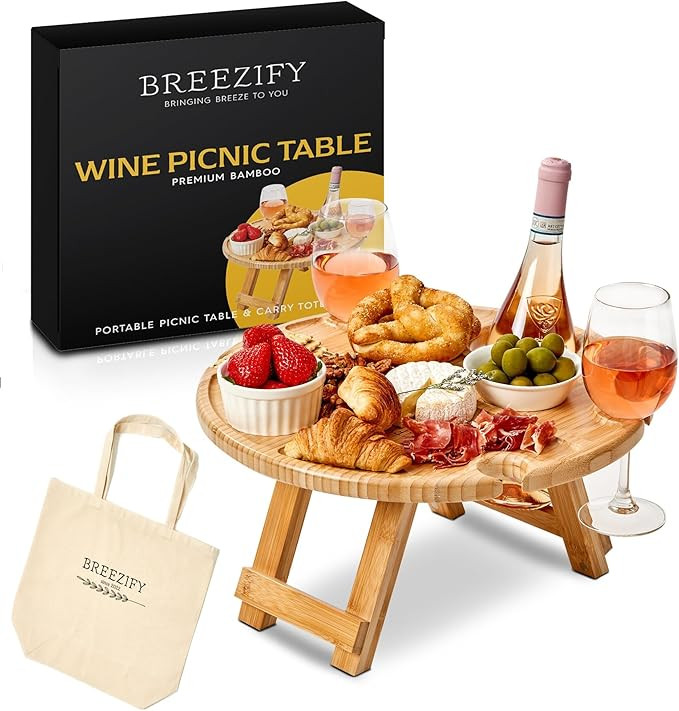 BREEZIFY Folding Portable Wine Picnic Table with Carry Bag, Clever Gifts for Women, Outdoor Picni... | Amazon (US)