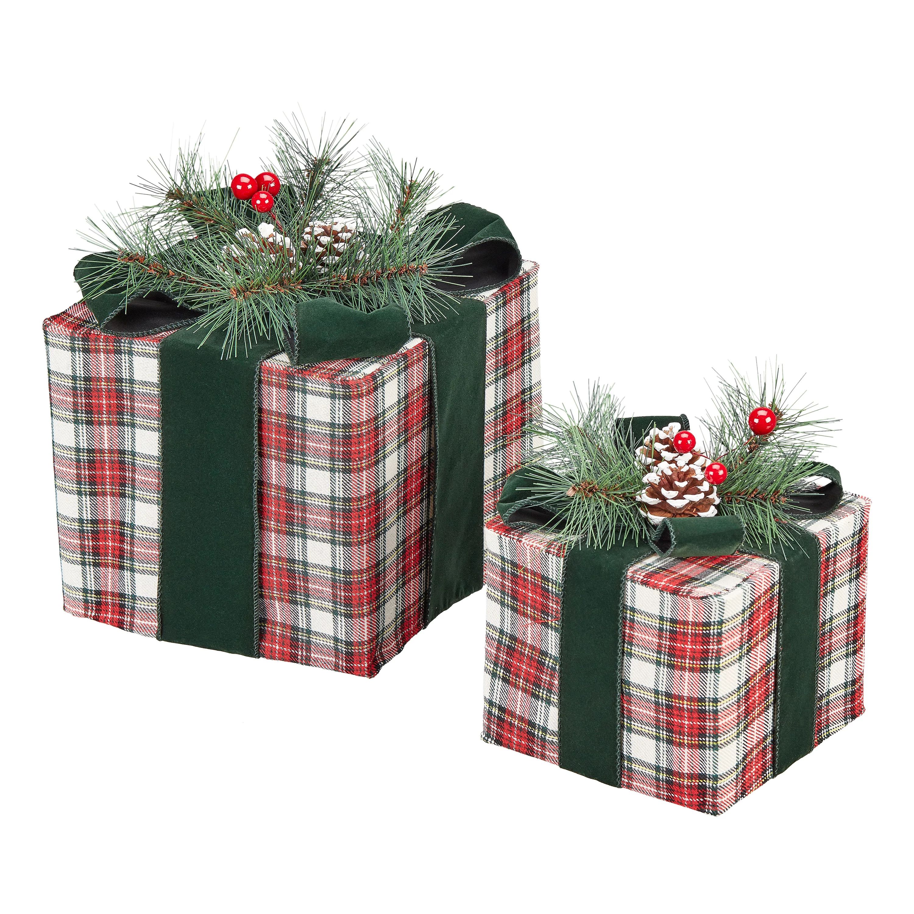 Holiday Time Plaid Gift Boxes, Set of 2 | Walmart (US)
