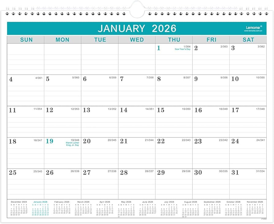 Calendar 2026, 12 Months from January 2026 to December 2026,11.5" x 14.6", with Julian Date | Amazon (US)