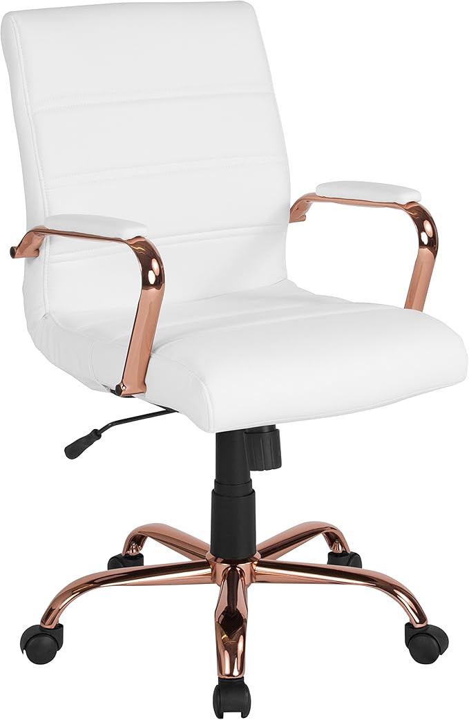 Flash Furniture Whitney Mid-Back Desk Chair - White LeatherSoft Executive Swivel Office Chair wit... | Amazon (US)