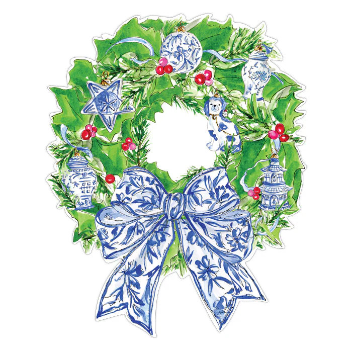 Christmas Wreath Chinoiserie Ornaments Posh Die-Cut Placemats | Rosanne Beck Collections