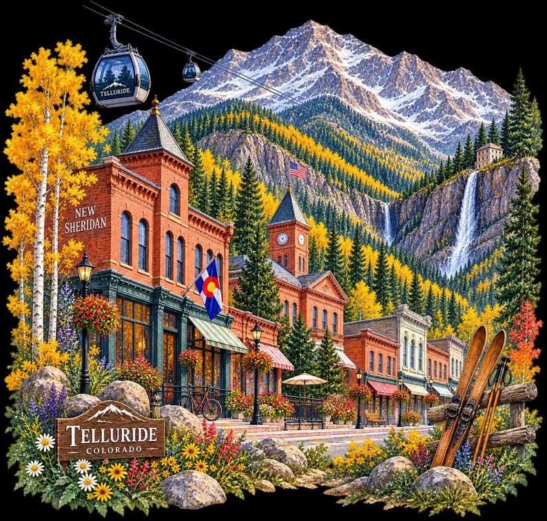 Telluride Colorado PNG | Watercolor Ski Town Travel Design | Colorado Mountain PNG | Telluride Go... | Etsy (Global)