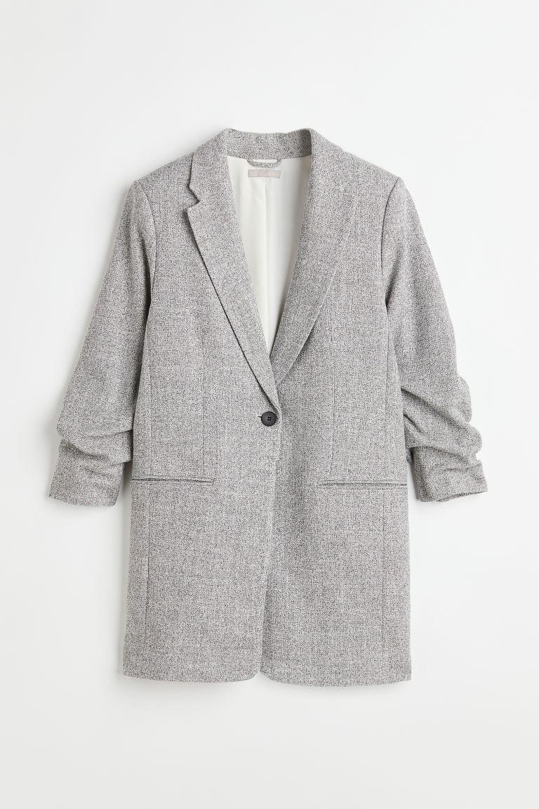 Gathered-sleeve Jacket - Gray melange - Ladies | H&M US | H&M (US + CA)