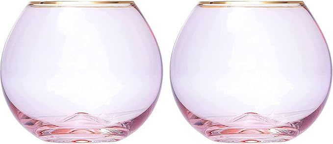 The Wine Savant Colored Blush Pink & Gilded Rim Wine Glass, Large 18oz Glasses 2-Set Vibrant Colo... | Amazon (US)