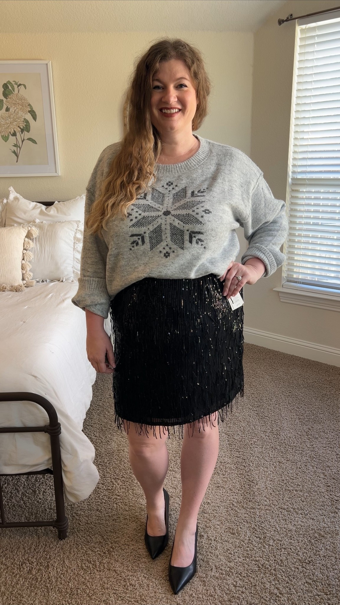 Easy holiday outfit! Comfortable too : ) 
Love that the skirt has fringe that moves when you walk! 

#LTKFindsUnder50 #LTKHoliday #LTKPlusSize