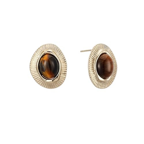 Sylph Tiger Eye Stud Earrings for Women Gold Post Earring Round Gemstone Earrings Vintage Elegant... | Amazon (US)