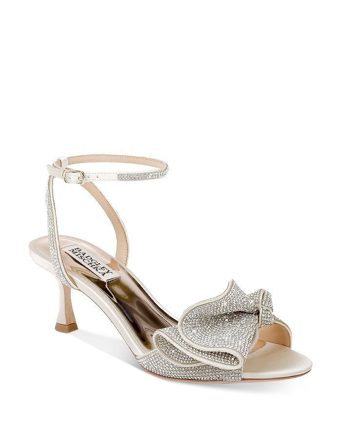 Women's Remi Almond Toe Rhinestone Ruffle Mid Heel Sandals | Bloomingdale's (US)