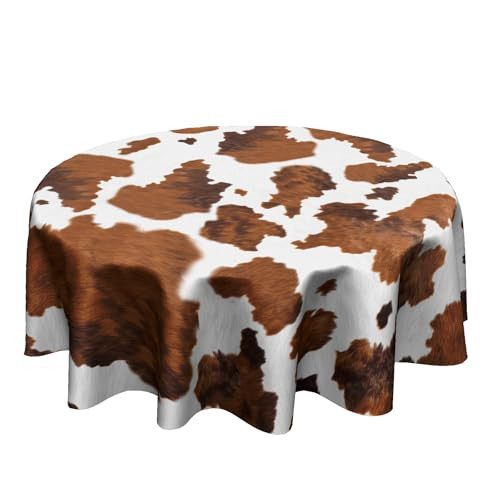 Giwawa 60Inch Cowhide Round Tablecloth for Kitchen Dining, Brown White Farmhouse Cow Skin Spots Print Table Cover, Rustic Western Country Style Washable Table Cloth for Indoor Outdoor Decor | Amazon (US)