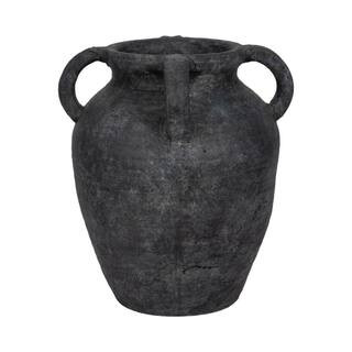 12 in. Black Ceramic Multi Sculpted Handle Decorative Vase | The Home Depot