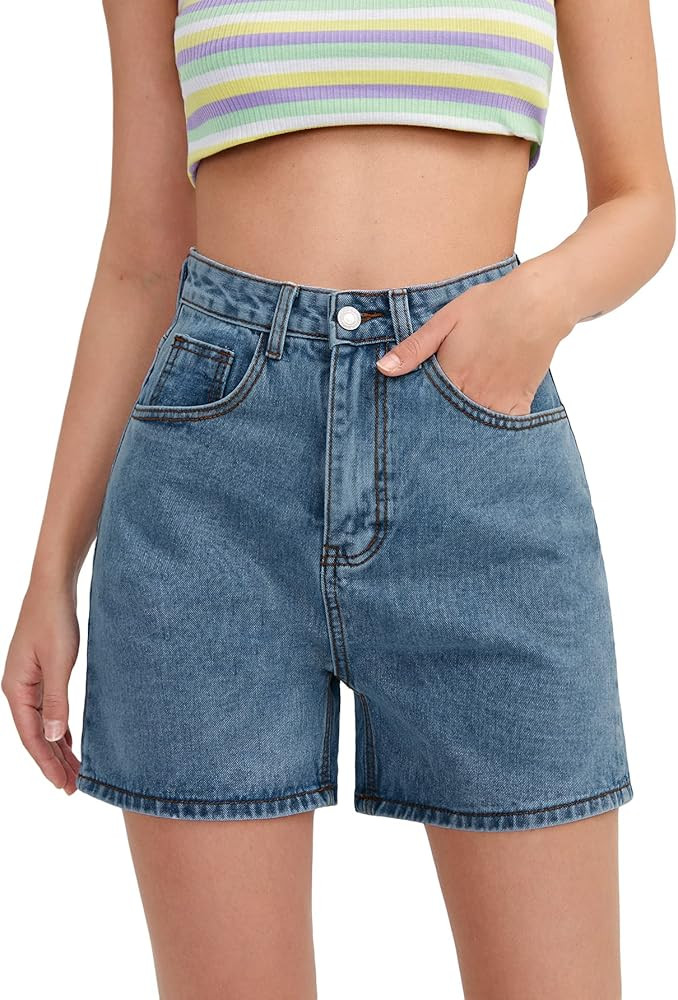 SweatyRocks Women's High Waist Straight Leg Denim Shorts Solid Jean Shorts Summer Hot Pants with ... | Amazon (US)
