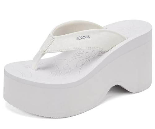 ONCAI Womens Platform Wedge Flip Flops Thong Chunky Heels Sandals for Woman 2026 White 8.5 US Summer Beach Vacation Trendy Dressy Sandal Thick Waterproof Cushion Support Slip On Foam Sole Shoes | Amazon (US)