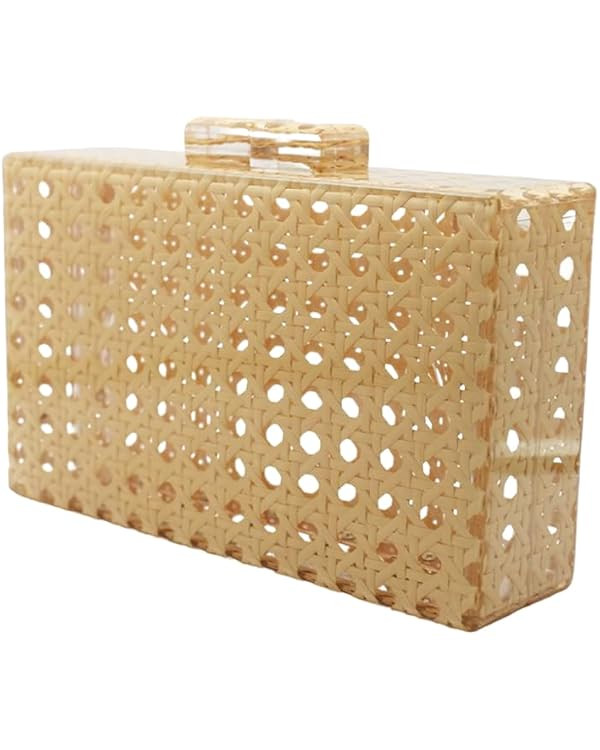 RomanticDesign Women Acrylic Handbag Rattan Woven Pattern Square Box Crossbody Handbag Shoulder B... | Amazon (US)