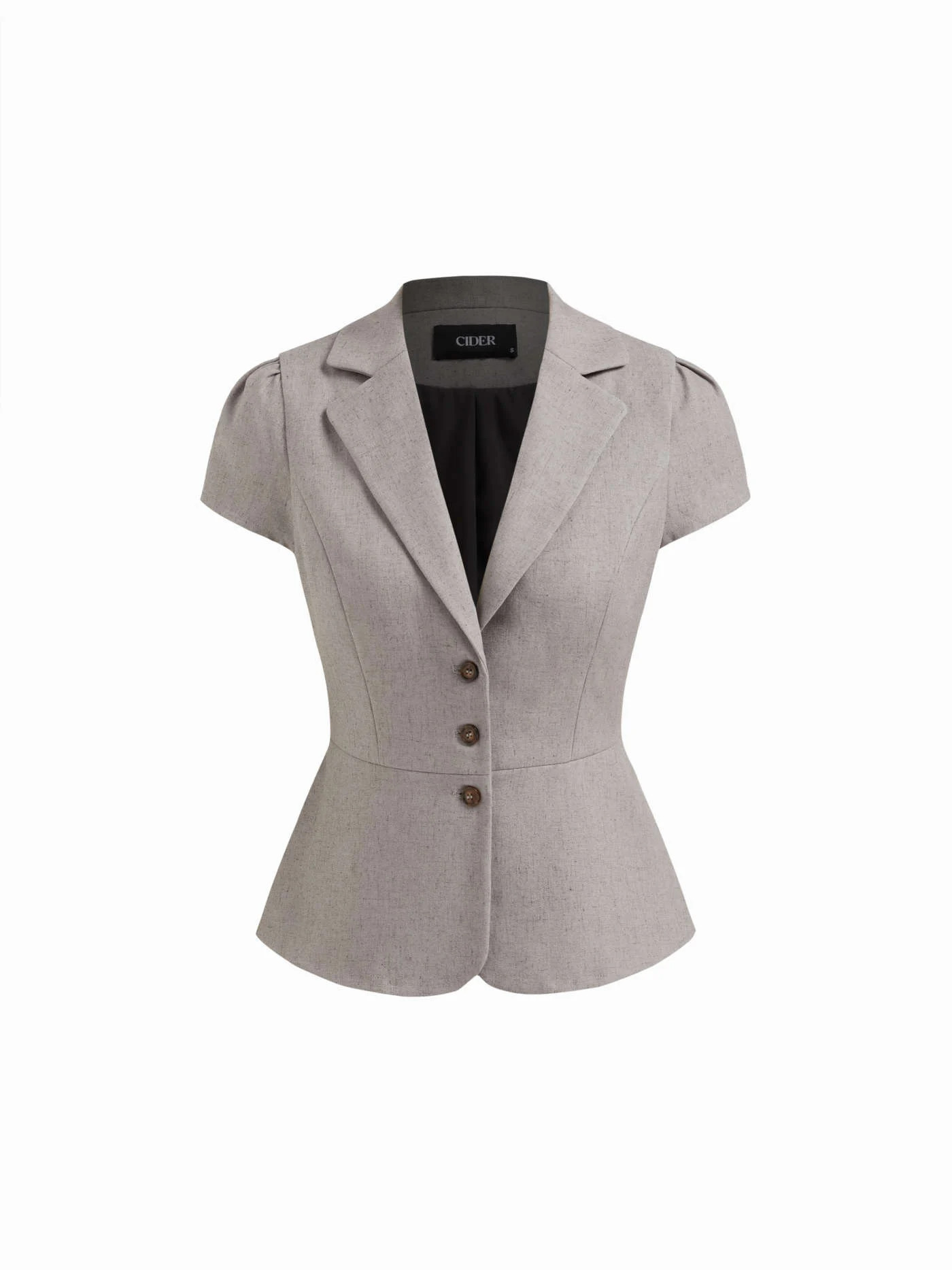 Woven Linen-blend Collar Short Sleeve Blazer For Work | Cider