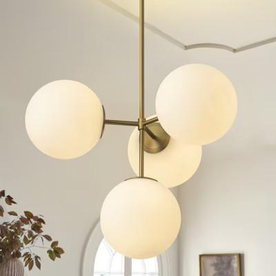 Rennnsan Jandelle 24"W 4-Light Bubble Milk Glass Mid-Century Modern Dimmable Chandelier in Gold | Target