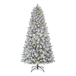 6.5 ft. Pre-Lit LED Festive Pine Flocked Artificial Christmas Tree | The Home Depot