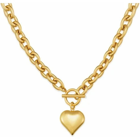 Soleilie Gold Chunky Chain Necklace for Women Puffy Heart Pendant Necklace White Gold Thick Chunky Chain Link Necklaces Heart Coin Choker Necklace | Walmart (US)