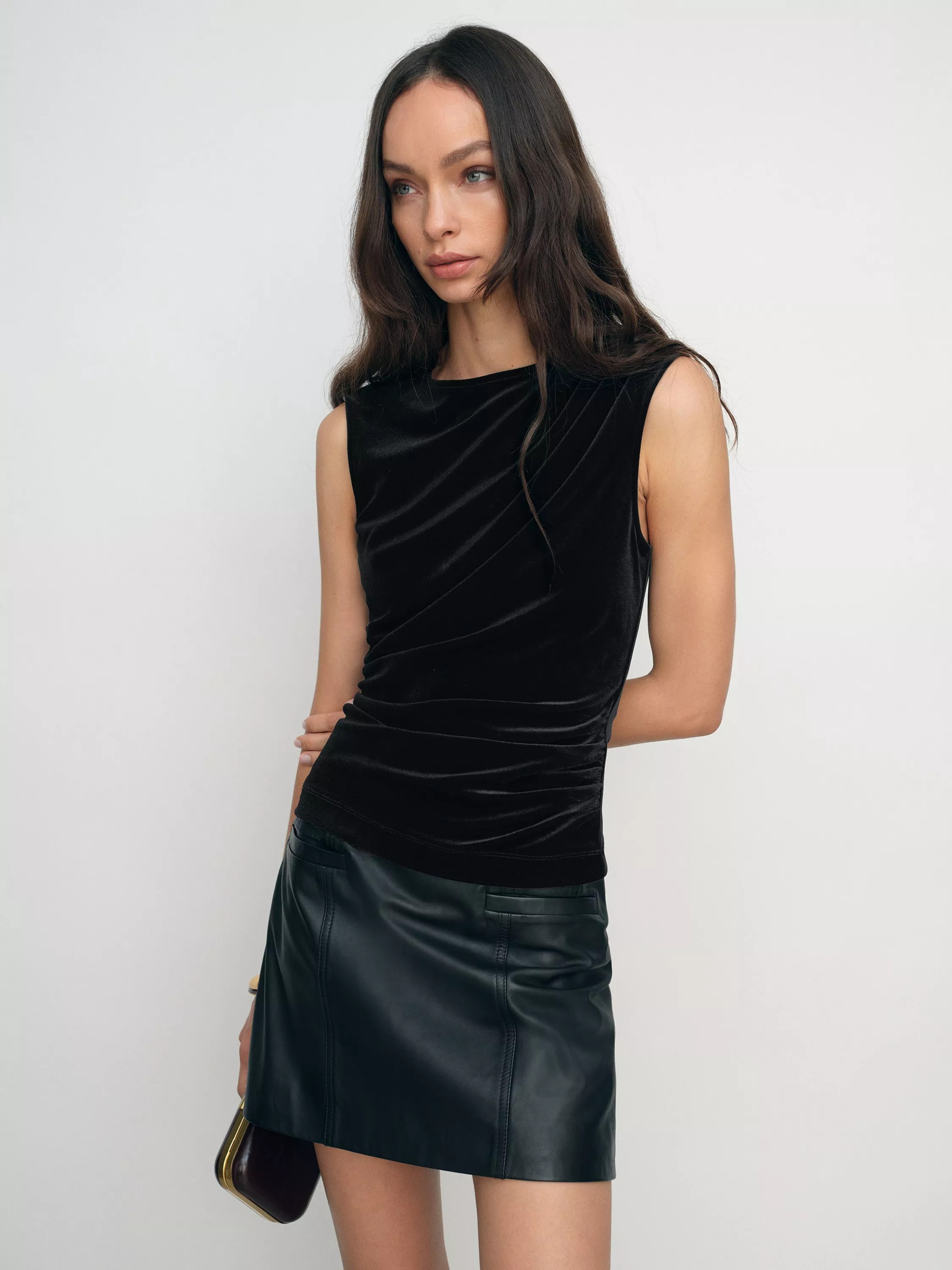 Reiss Scarlett Velvet Drape Sleeveless Top, Black | John Lewis (UK)