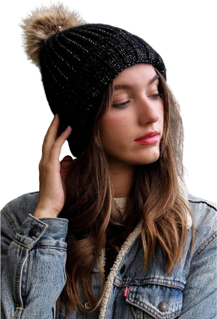 TD Collections Soft Rib Knit Pom Beanie Winter Hats for Women Soft Warm Unisex Beanies Lady Earmu... | Amazon (US)