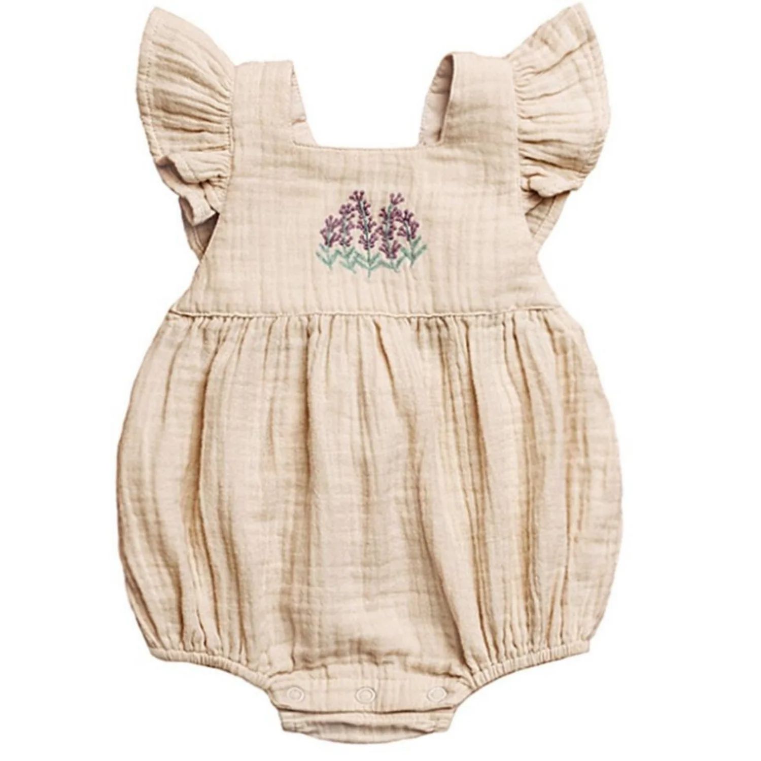 Crinkle Cotton Cross Back Embroidered Romper, Cream | SpearmintLOVE