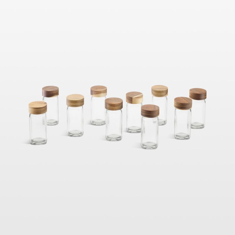 NeatMethod Glass Spice Jars with Acacia Wood Lids, Set of 10 + Reviews | Crate & Barrel | Crate & Barrel