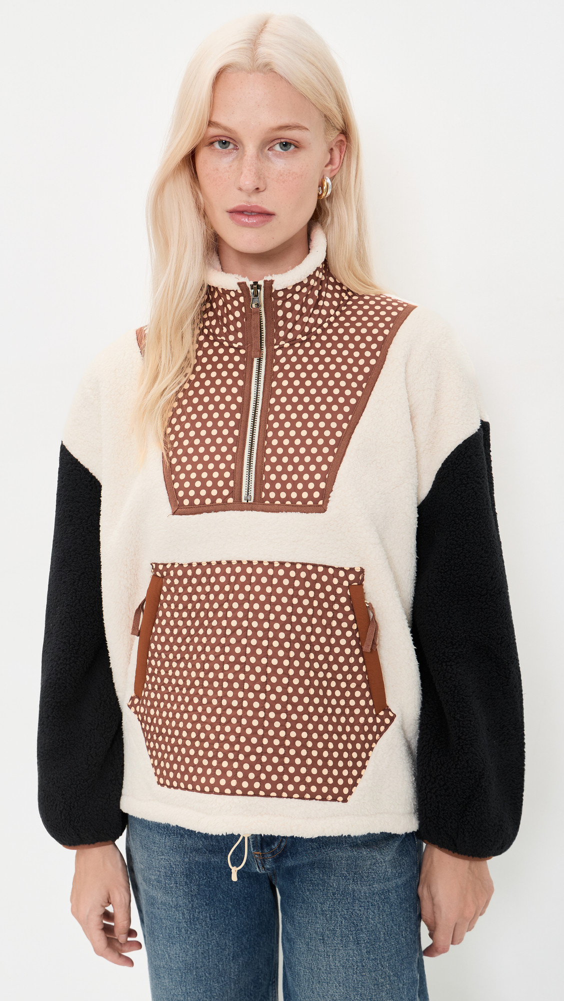 THE GREAT. Outdoors The Plush Crosswind Pullover Cream w/ Chocolate Dot S | Shopbop