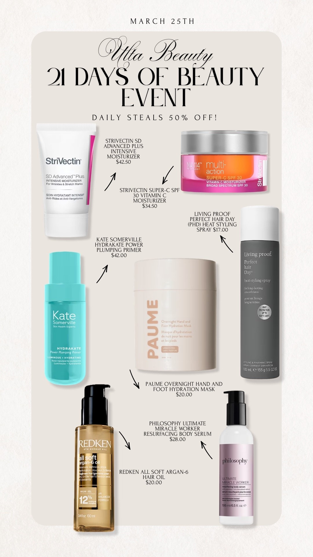 Ulta Beauty 21 days of Beauty Event is happening right now under 3/26! Get 50% off of daily steals! 

Ulta Beauty, Sale Alert, 21 DOB, 21 Days of Beauty, 21 Days of Beauty Event, Beauty, Makeup, Skincare, Haircare, Sale, Emily Ann Gemma

#LTKSaleAlert #LTKSpringSale #LTKBeauty