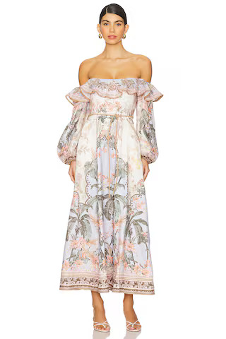 Zimmermann Wylie Off-Shoulder Midi Dress in Blue Floral from Revolve.com | Revolve Clothing (Global)