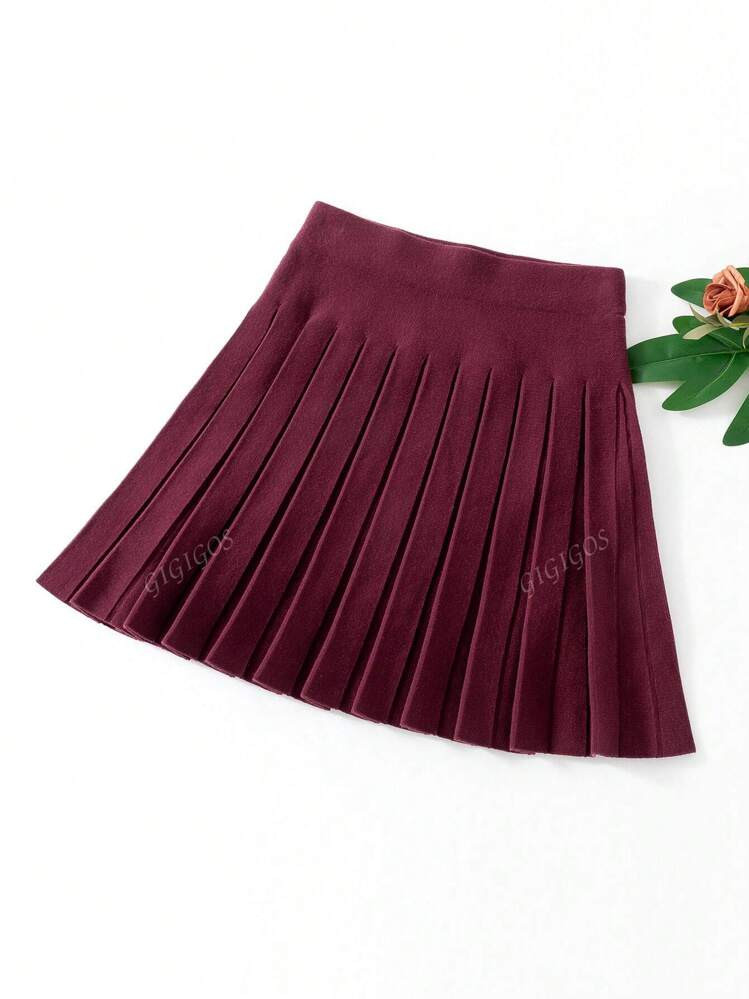 Solid Color Pleated Sweater & Mini Skirt Set, Casual Outfit For Autumn/Winter | SHEIN